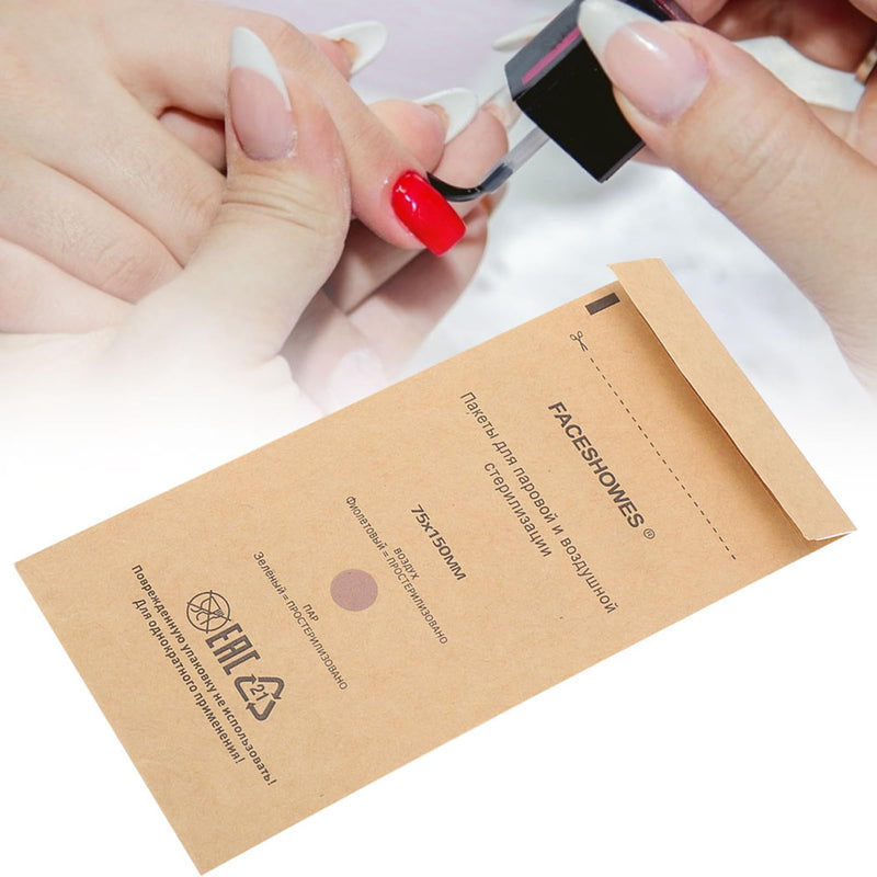 Sterilisation Bag, Sterilisation Bag, Disposable Nail Accessories, Disposable Accessories for Nail Sterilisers, Disinfectant Machines, for Cosmetics and Nail Tools, 75 x 150 mm (Pack of 100)