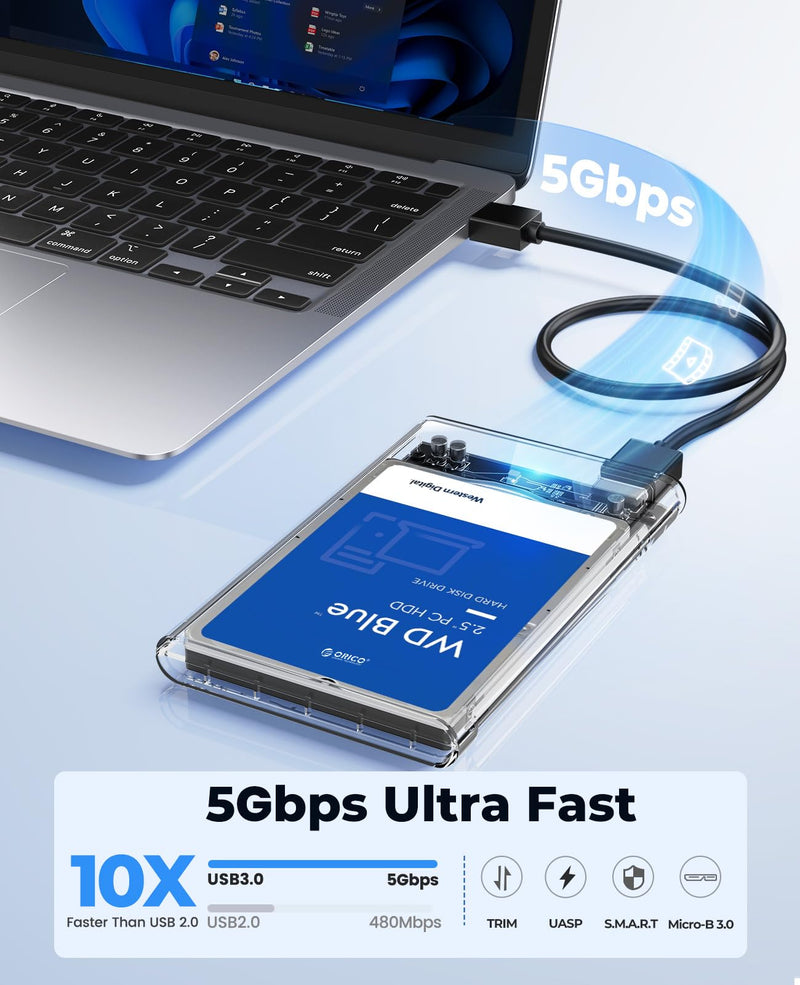 [AUSTRALIA] - ORICO 2.5'' External Hard Drive Enclosure USB 3.0 to SATA III Tool-Free Clear Hard Disk Case for 2.5 inch 7mm 9.5mm SATA HDD SSD Max 6TB Support UASP(2139U3) 