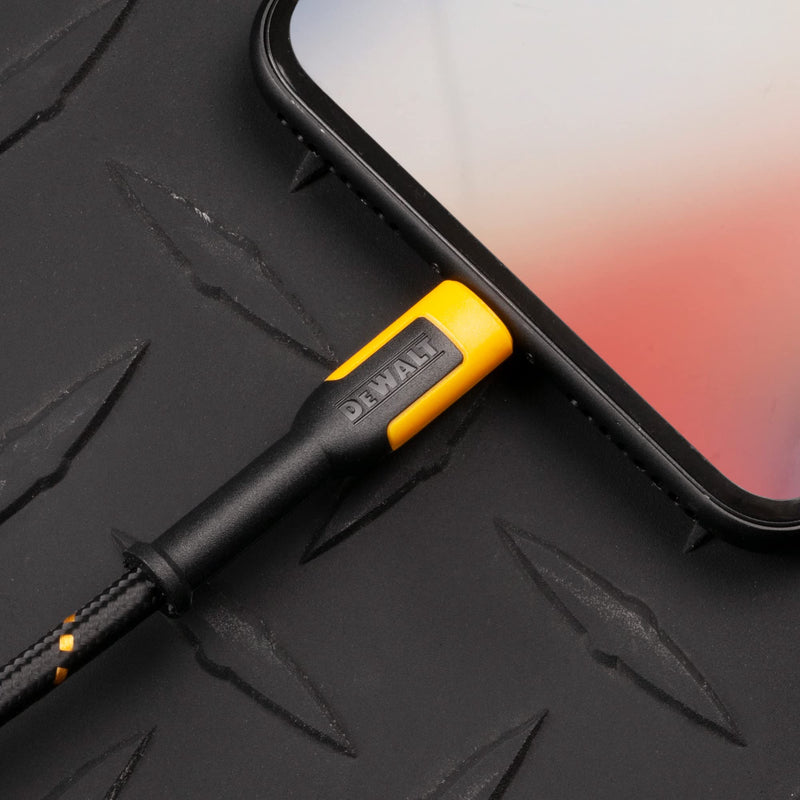 DEWALT Lightning to USB Cable — Reinforced Braided Cable for Lightning — 6 ft & 2-Port USB Wall Charger — NeverBlock Worksite Charger — Dual 5V 2.1A Power AC Adapter