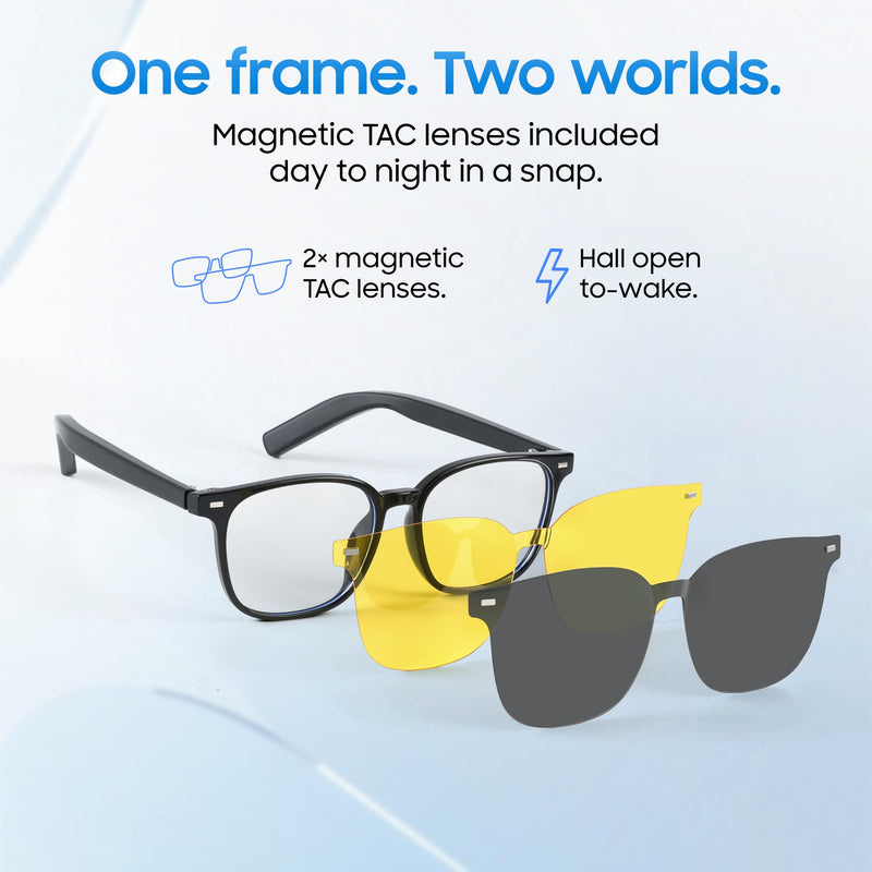 AI Smart Glasses, Translator, Open-Ear Bluetooth, Magnetic Day Night Lens | Real-time AI interpreter & translator, open-ear speakers, auto on/off wear sensor, touch control, for men & women Black-Galaxy