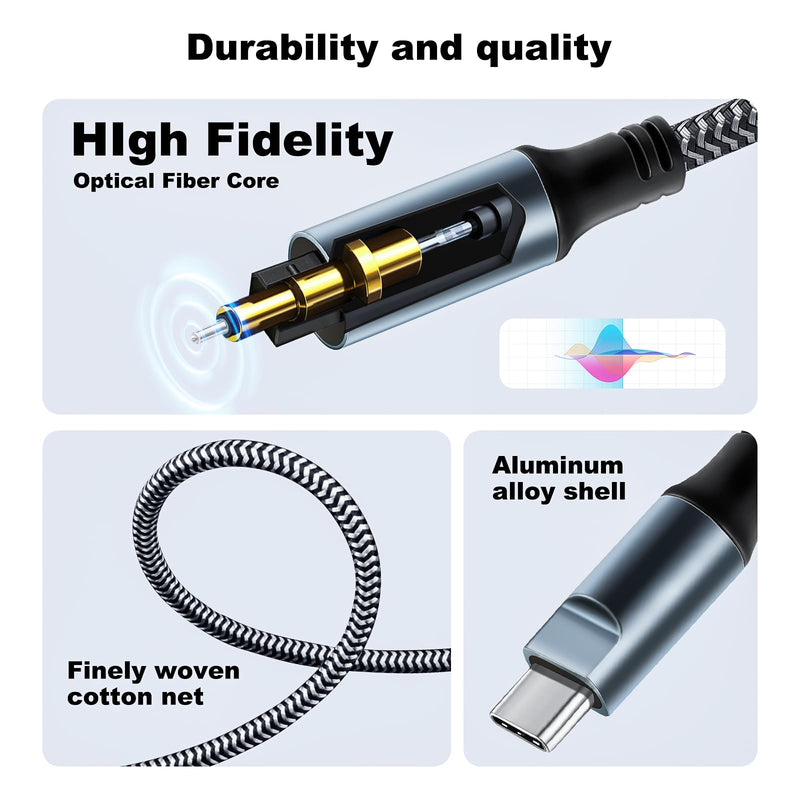 Kumiho Braided USB C to Optical Audio Cable 10Ft Unidirectional USB C to Toslink Optical for TV/Soundbar, Sony PS5,Speakers & Home Theater Systems