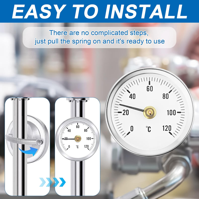 Weploda Pack of 2 Pipe Thermometers, Heating Pipe, Pipe Thermometer, Stainless Steel, Temperature Display with Clip-On 0-120 °C, Portable Pipeline Thermometer, Monitoring Pipe Temperature (with 2
