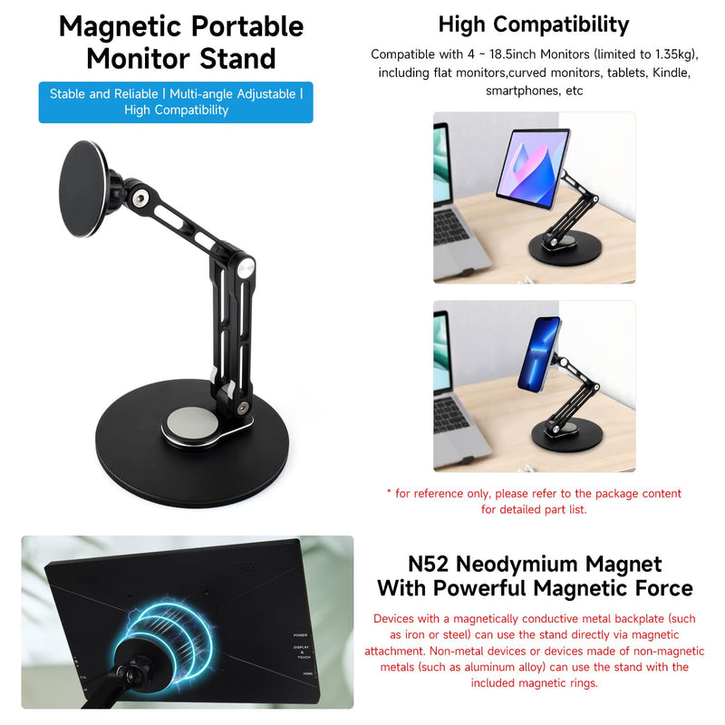 KLAYERS Mini Monitor Stand B,N52 Neodymium Magnet with Metal Rings,Stable Weighted Base,Ergonomic & Foldable Design
