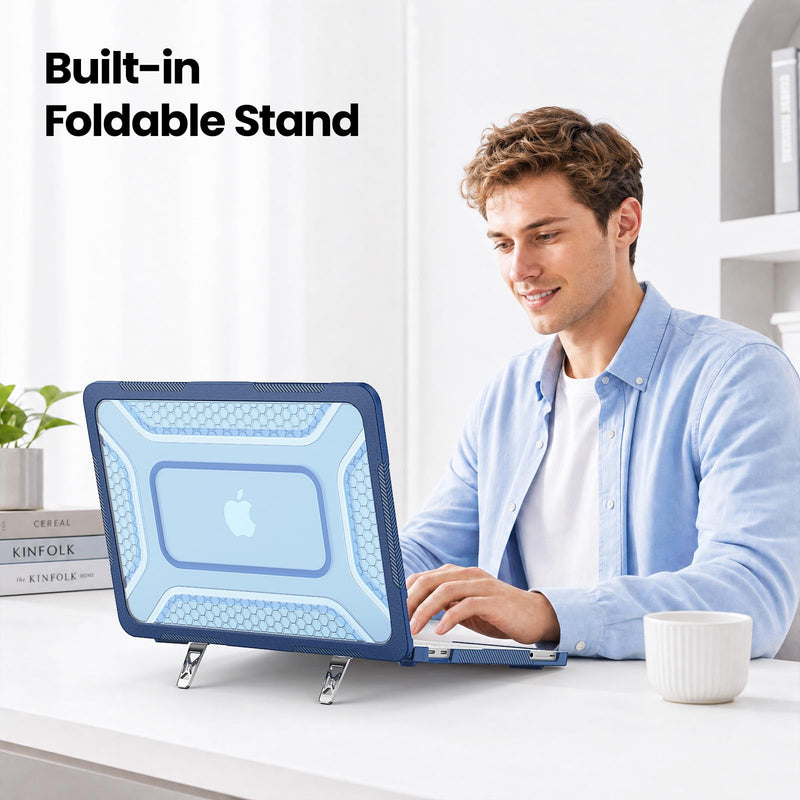 Sanyetral Shockproof Case for MacBook Neo 13 Inch A3404 2026 (A18 Pro Chip) | Military Grade Anti-Scratch Matte Translucent MacBook Neo Hard Cover with Foldable Kickstand and Heat Dissipation -Navy Blue Navy Blue