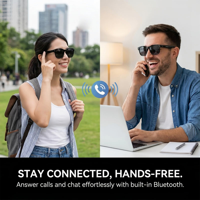 AI Smart Glasses with Camera, 8MP HD Bluetooth Camera Glasses for Women Men | 1080P Video Recording Sunglasses, Real Time Translation, Voice Assistant, Open Earbuds, Travel, Work, Vlog Night Black