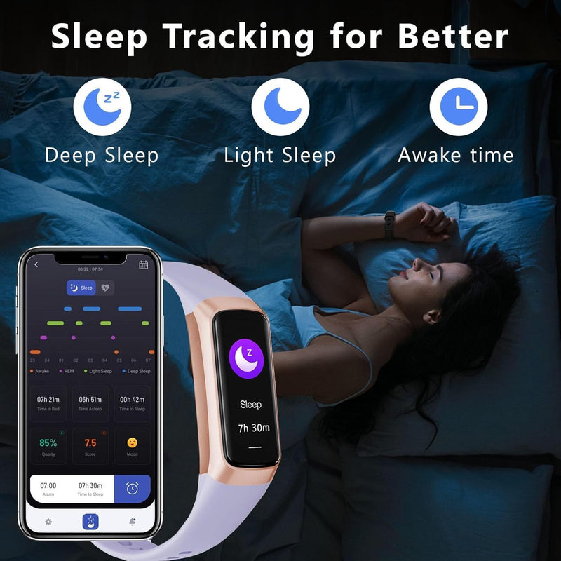 Fitness Tracker with 24/7 Blood Oxygen Heart Rate and Sleep Monitor,IP68 Waterproof,1.10''AMOLED Touch Color Screen,Step Counter Health Activity Trackers for Women Men (Purple) Purple