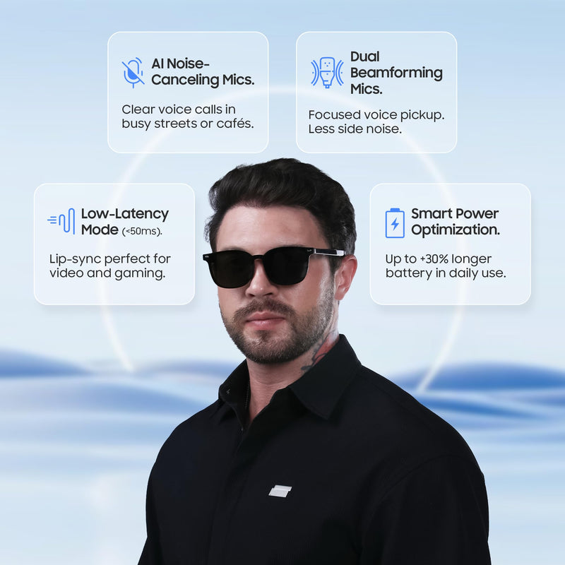 AI Smart Glasses, Translator, Open-Ear Bluetooth, Magnetic Day Night Lens | Real-time AI interpreter & translator, open-ear speakers, auto on/off wear sensor, touch control, for men & women Black-Galaxy