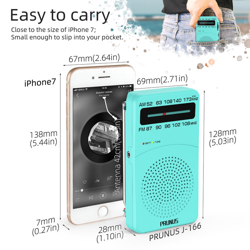 [AUSTRALIA] - PRUNUS J-166 Portable Radio AM FM, Battery Operated Radio with Tuning Light, Back Clip, Excellent Reception, AM FM Radio Portable, Transistor Radio Blue 