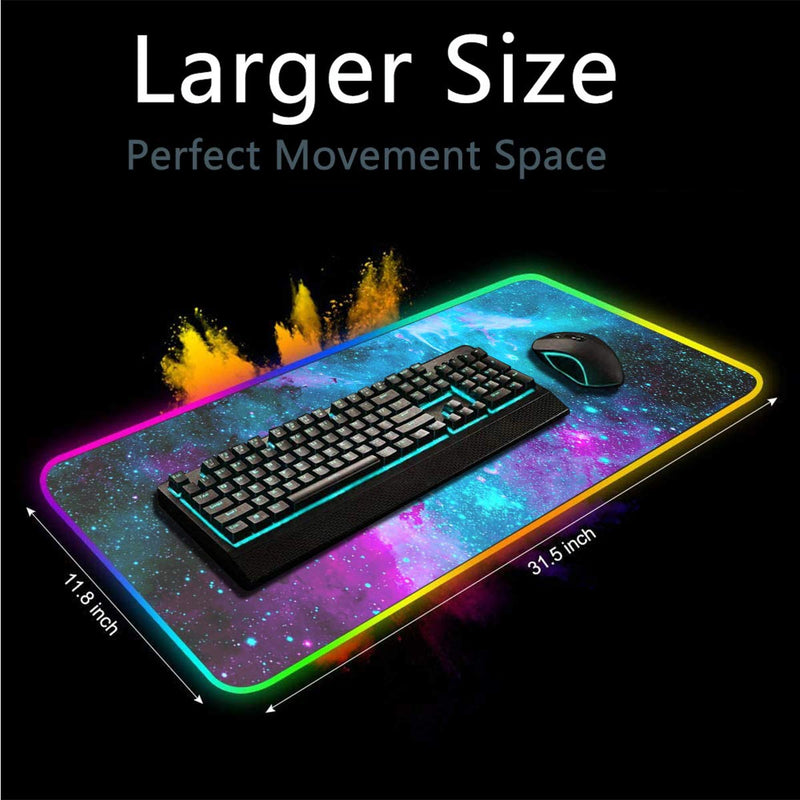 Large RGB Gaming Mouse Pad,Galaxy Nebula Space Oversized Glowing Led Extended Mousepad,10 Lighting Modes,Non-Slip Rubber Base Computer Keyboard Mousepads Mat,31.5 x 11.8 inch Mouse Pads-3