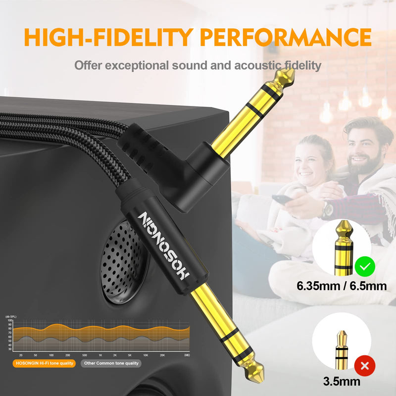 HOSONGIN 1/4 Inch TRS Instrument Cable 3.3 feet 2-Pack, Straight-to-Right Angle 6.35mm Male Stereo Audio Cord, Balanced Interconnect Line for Electric Guitar, Bass, Keyboard, Mixer, Amplifier, Speaker 1/4" TRS Stereo Cable