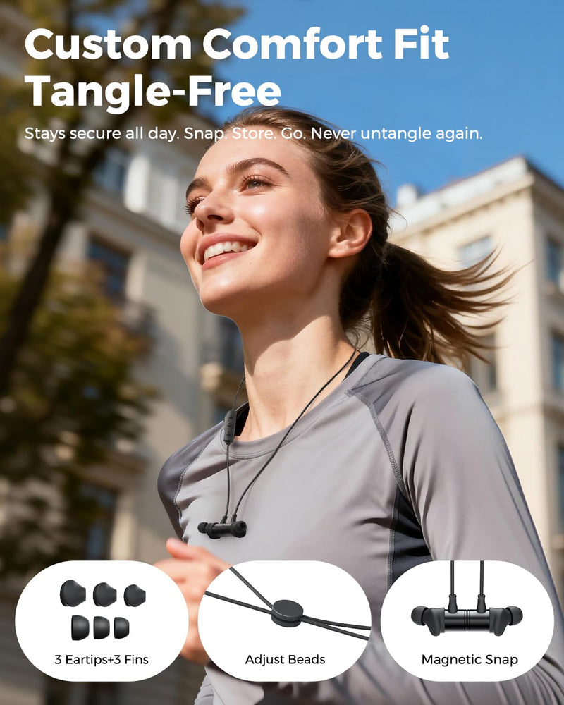 truefree HD-100 Wireless Earbuds, Bluetooth 6.0 Neckband Headphones | Magnetic Earphones, 11mm Driver Spatial Audio, Multipoint Connection, 20 Hours of Battery Life, IP67 Waterproof for Sports
