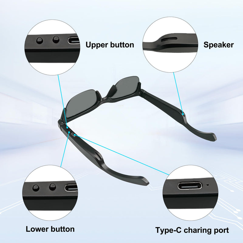 Smart Audio Sunglasses, Polarized Bluetooth Glasses for Men Women, Open Ear Sport Sunglasses with Mic & Speakers, Bluetooth 5.3, Voice Control E60