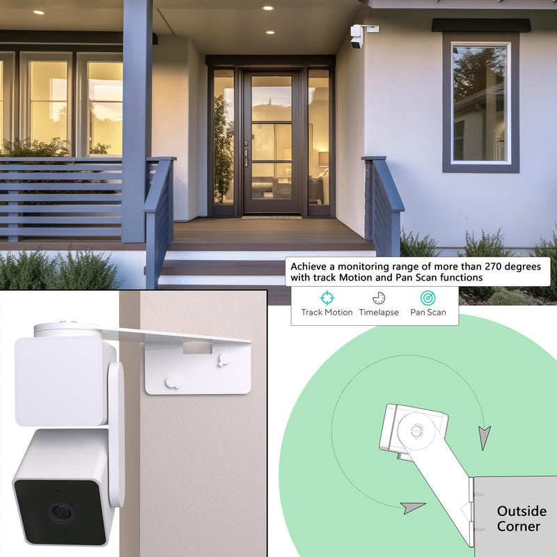 Outside Corner Wall Mount Bracket for Wyze Cam Pan V3 (NOT Included Camera), Make Cam Pan V3 Cover Both Sides of The House 270 Degrees, Maximizing Coverage Reduce Blind Spots (Pack of 2, White) Pack of 2 (NOT Included Camera)