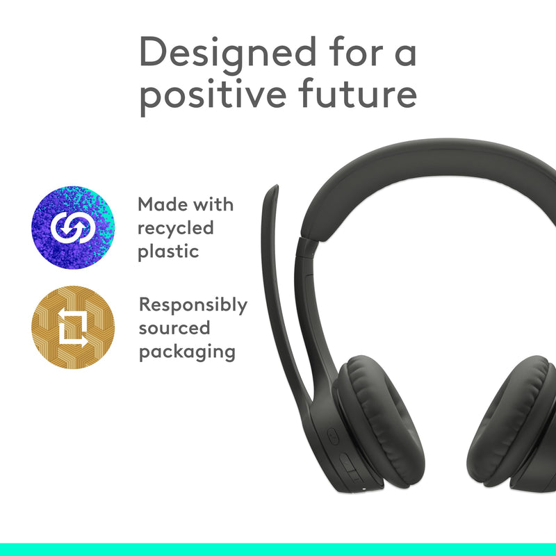 Logitech Zone 301 Wireless Bluetooth Headset - Graphite | Noise-canceling microphone, compatible with Windows, Mac, Chrome, Linux, iOS, iPadOS, Android