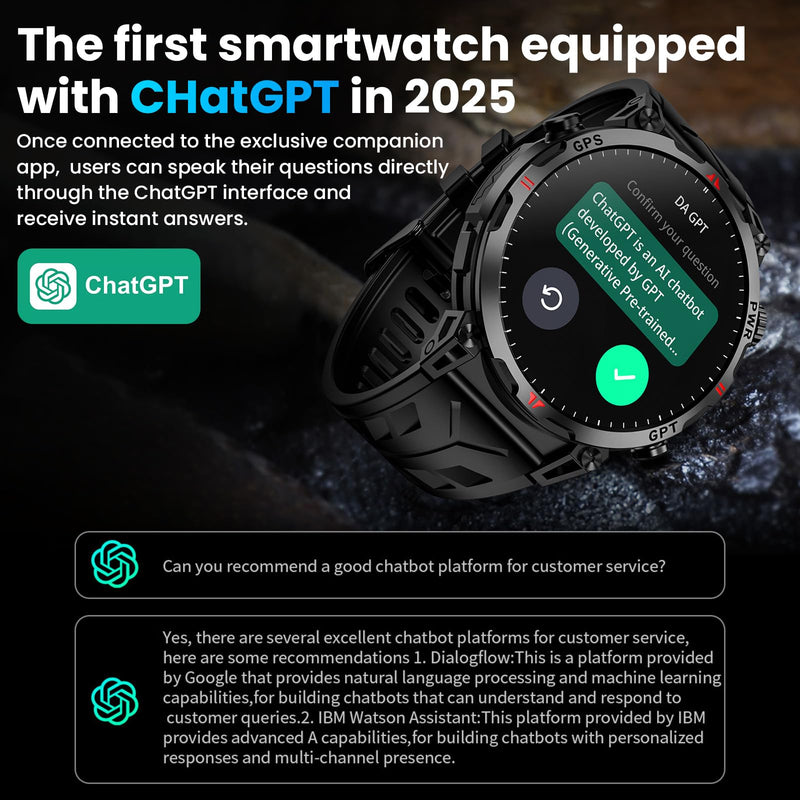 Military Smart Watches for Men with GPS/Compass,GPT Voice Assistant,1.56" AMOLED Screen,Smart Watch for Android and iPhone(Answer/Make Calls), Heart Rate/Sleep,Fitness Tracker Multiple Sports Modes Black