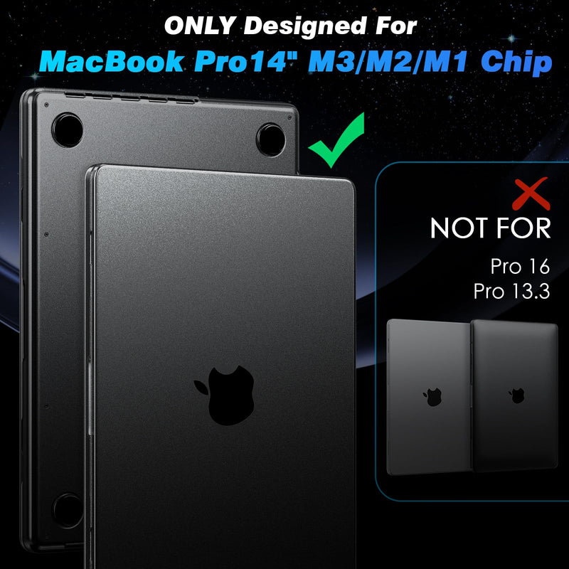 [AUSTRALIA] - EooCoo [Ultra Thin Armor] Case Compatible with MacBook Pro 14 inch 2024-2021 M3 M2 M1 A2918 A2992 A2779 A2442, [100% Match Space Black] [Anti-Fingerprint] Hard Shell&Keyboard Skin, Space Black Clear 