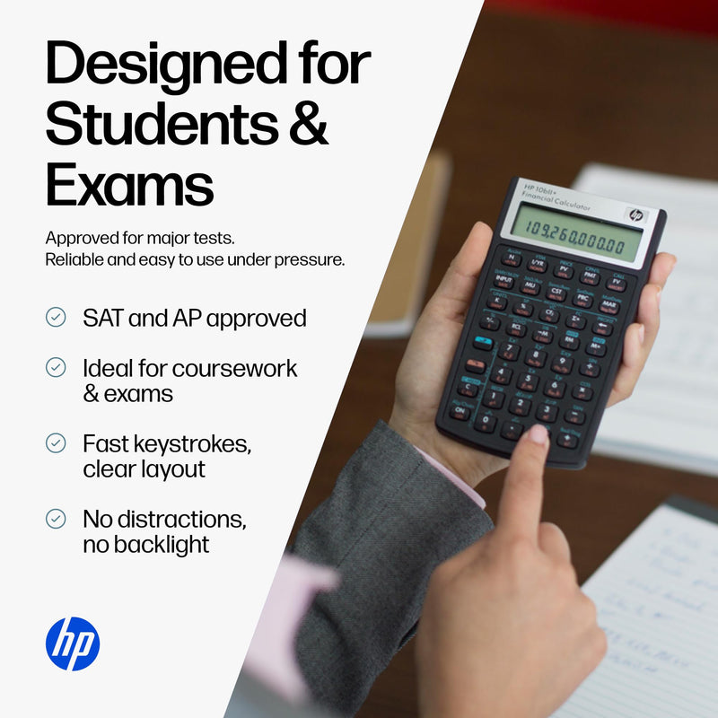 HP 10bII+ Financial Calculator, 100+ Functions, Statistics & Algebra | For business, finance and accounting, college and high school students, exam approved for SAT, AP and PSAT, case and cloth HP 10bii+ 2026