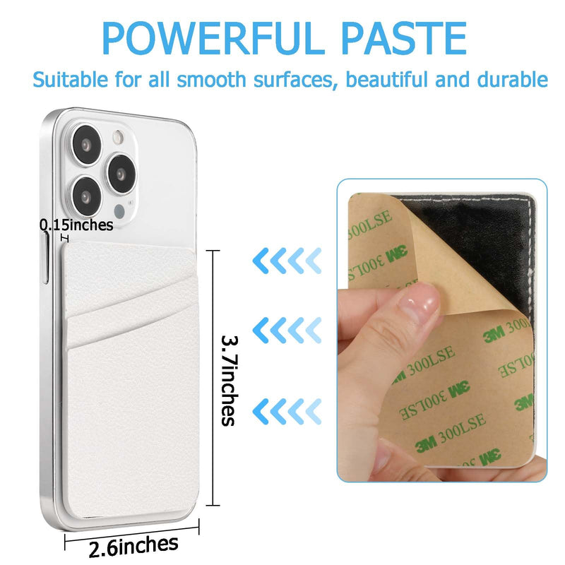 Leather Phone Card Holder Phone Wallet, Stick Back Phone Wallet Sticker Stylish Phone Case Credit Card Holder, Suitable for iPhone, Samsung, Android and Most Smart Phones. White Silver