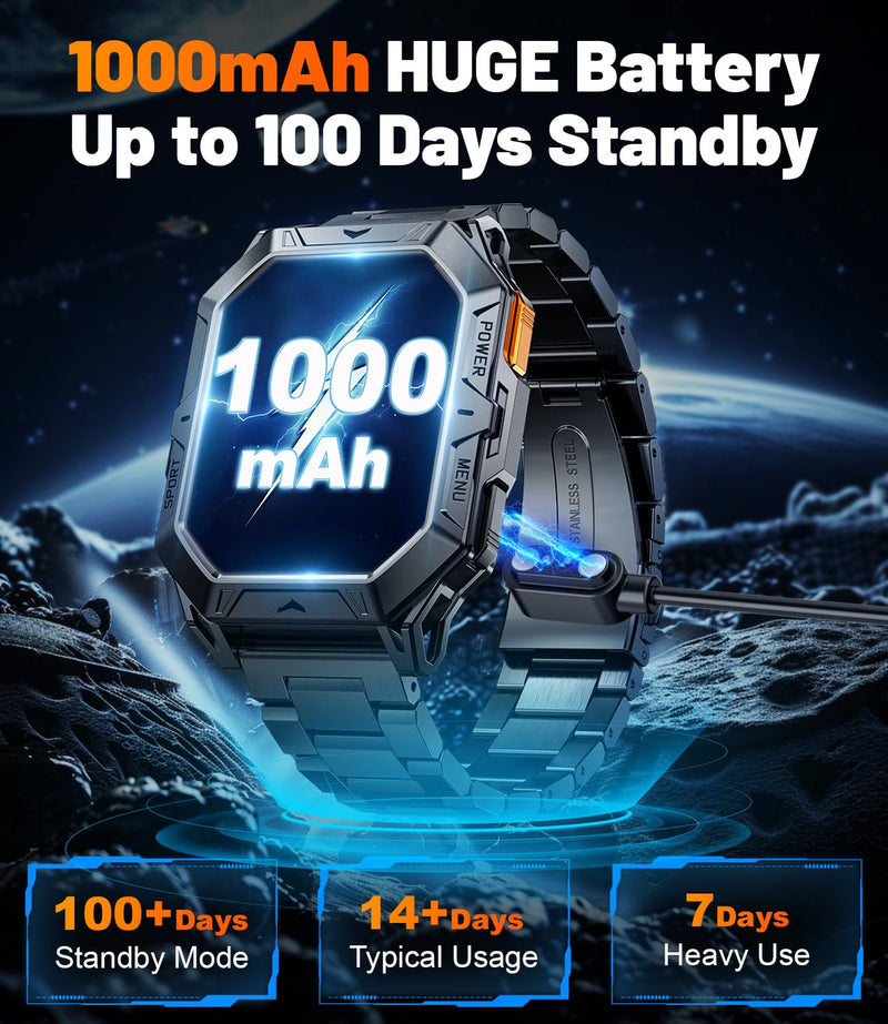 LIGE Military Smart Watches for Men(Answer/Make Calls),100-Day Battery Life,2.13" AMOLED Outdoor Sports Smartwatch with Compass,Fitness Tracker with 100+Sports Modes for Android iOS,AI Voice