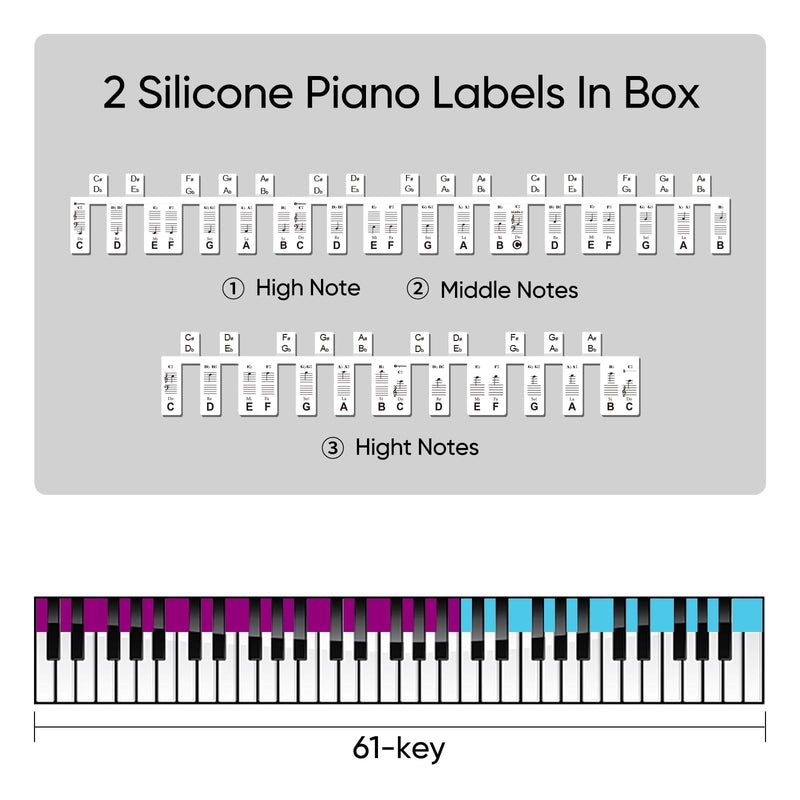 Piano Keyboard Stickers 61 Key, Piano Key Stickers, Electric Digital Piano Notes Labels for Beginner, Made of Reusable Silicone Comes with Keyboard Dust Cover Cloth and Box Black