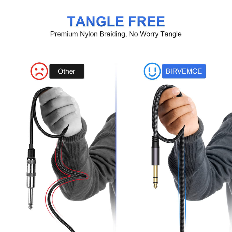 2 Pack Premium TRS Cable 10FT, 1/4 Inch TRS Cable- Noise Free and Long-Lasting AMP Cord for Electric Guitar, Stereo Balanced Interconnect Line for Mixer, Studio Monitor, Right Angle 10 FT Right Angle to Straight Angle Black Grey
