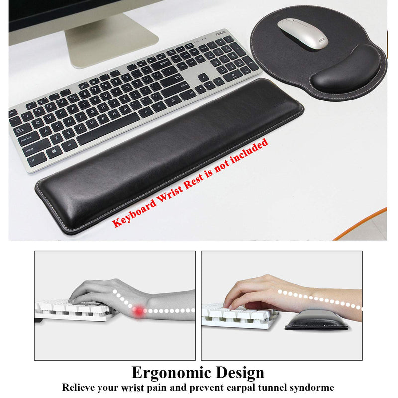 Meffort Inc Leather Mouse Pad with Wrist Rest Support & Non-Slip Base, Durable Ergonomic Gaming Mousepad - Black 10.7 X 9.6 Inch