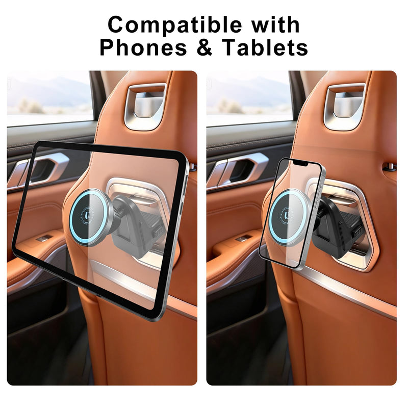 Magnetic Car Tablet Mount for BMW X5 X3 X6 iX 5 7 Series | for G05 G06 G45 G60 Accessories 360° Rotation Strong Magnetic Car Headrest Tablet Phone Holder for Back Seat Travel Road Trip