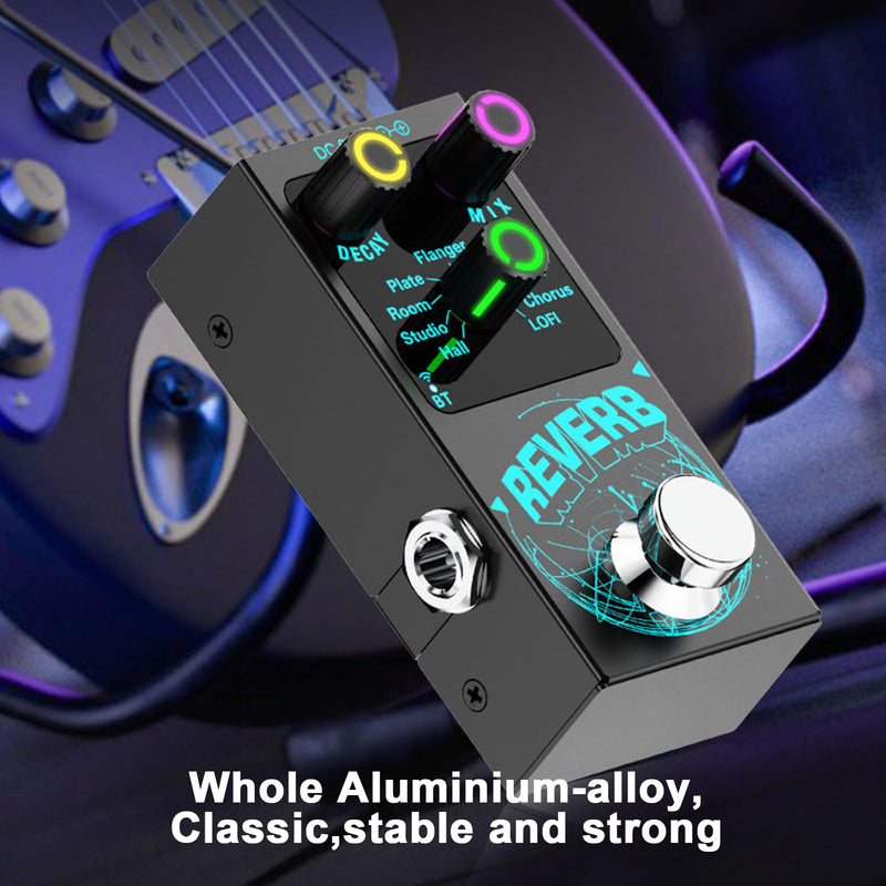 Mini Reverb Guitar Pedal, Verb Square Digital Reverb 9 Modes Room, Hall, Chorus, Duck, Plate, Studio, Echo, LOFI with True Bypass Aluminium alloy case (Black Reverb) Black Reverb
