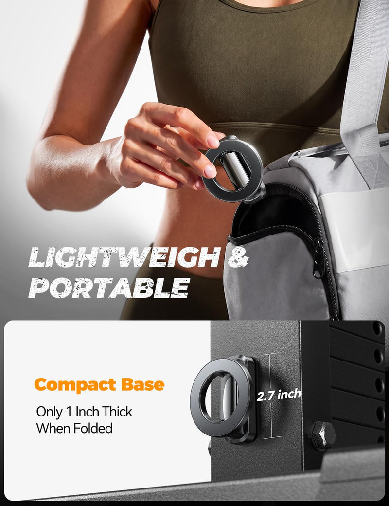 Upgraded Magnetic Phone Holder for Gym, 360° Rotatable Base, Dual-Magnet | Strong Dual Magnet, Portable Foldable Design, Metal Arm, Gym Essentials for Bodybuilder Men Women Recording Fitness Exercise Black