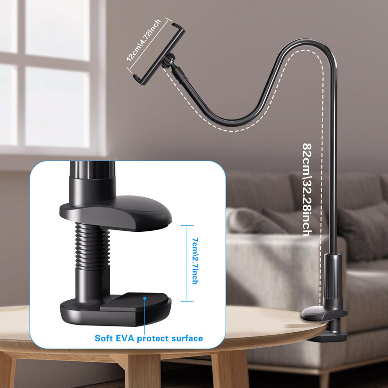 Gooseneck Tablet Holder for Kindle Reading in Bed with Page Turner Remote, Hands Free Desk Bedside Lazy Arm Stand for Kindle Accessories, Gifts for Readers Glossy Black