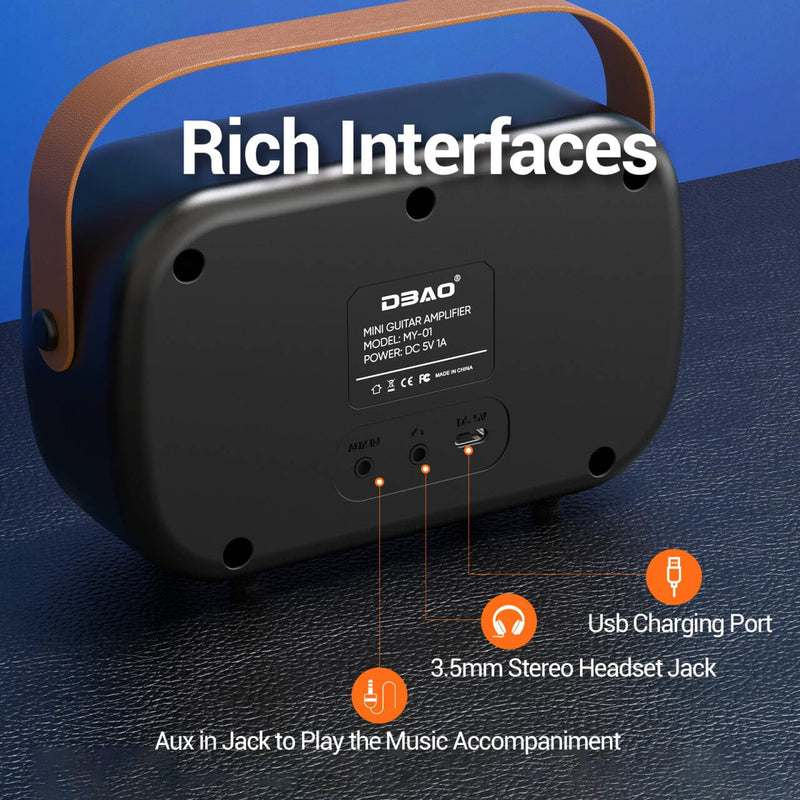 Mini Guitar Amplifier for Electric Guitars 5W Two Speakers Rechargeable Portable Small Amplifier with Clean Overdrive Effects and Bluetooth