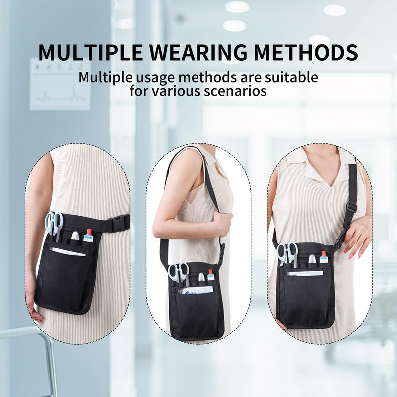 Nurse Bag, Waiter's Bag with Belt, Belt Bag Women's Made of Oxford Fabric, Side Pocket, Women's Black, Belt Bag Work Retail, Shoulder Bag Caregiver, Adjustable Belt
