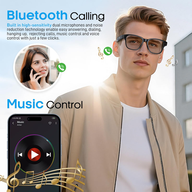 Nemheng AI Smart Glasses with 800mp Camera – Real-Time Translation in 139 Languages,1200p Video Recording,Open-Ear Audio,Object Recognition for iOS Android Glossy Black