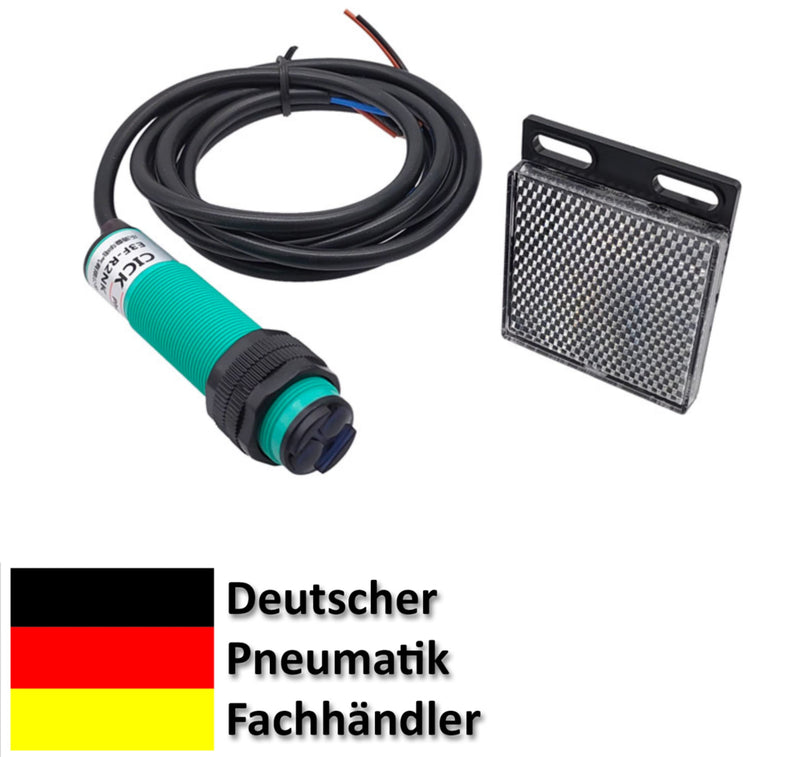 Reflector Photoelectric Sensor 6-36 Volt DC NPN NC, Diameter 18 mm Light Barrier with Mirror IR Photoelectric Sensor up to 2 Metres (Reflection Light Barrier, 2 Metres, Diameter 18 mm, NPN NC)