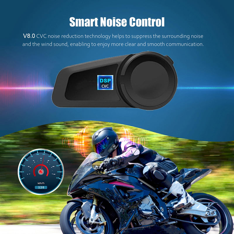 QSPORTPEAK M2 Motorbike Bluetooth Helmet Headset Intercom, Full Duplex Wireless Motorbike Interphone for 6 Riders/Range 1000m/FM Radio/GPS/MP4, Connect with Any Bluetooth Headset (1 Pack) 1 Pack
