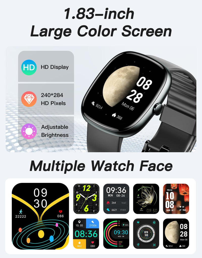 Fitness Tracker, No Bluetooth No APP/Phone Needed, 1.8" Fitness Watch | Pedometer Watch for Men Women, Heart Rate/Blood Oxygen/Sleep Monitor, 100 Sports, Steps Counter Walking Running Waterproof Black