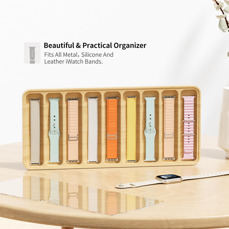 AFOOYO Wooden Watch Band Organizer - Works with All Apple Watch Bands - 9 Slots Display Watch Storage Case Tray with Acrylic Top Lid