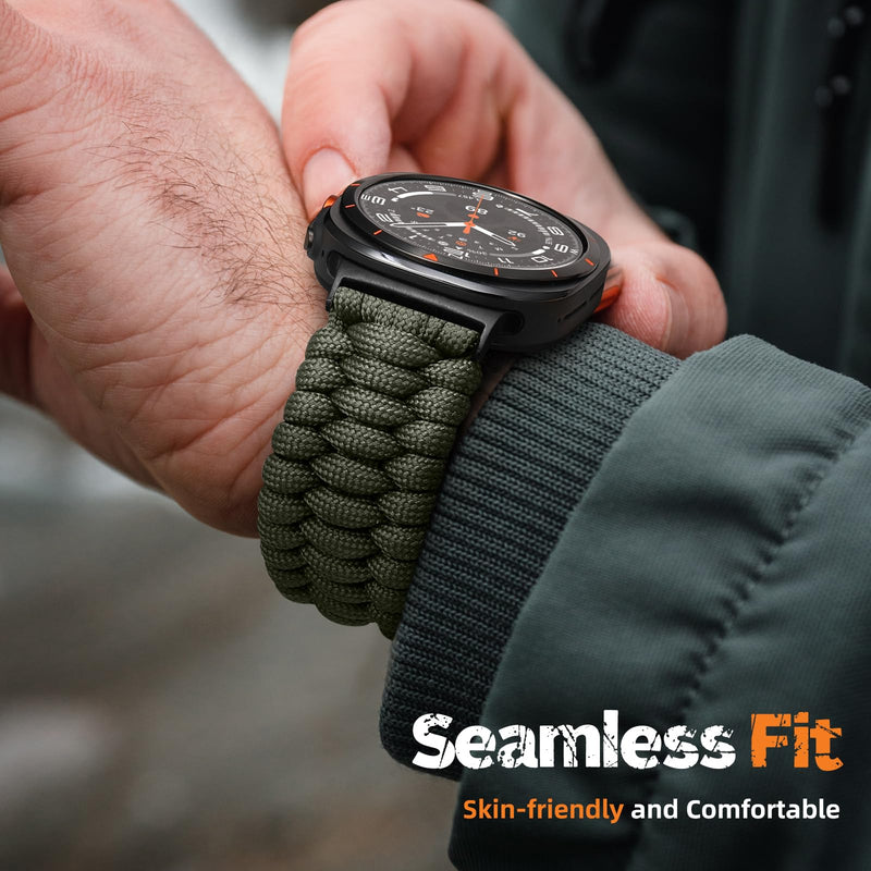 Bandletic Paracord Bands Compatible with Samsung Galaxy Watch Ultra | Rugged Handmade Woven Braided Tactical Military Survival Nylon, For Galaxy Watch Ultra 3 2 1 2026 2025 2024 47mm Titanium Buckle-Army Green Large (6.7"-7.7")