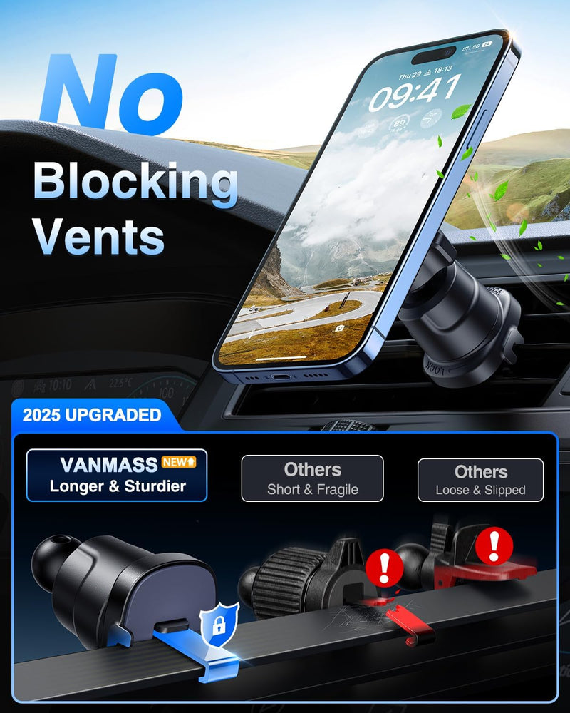 VANMASS Car Phone Holder [Upgraded Suction & Clip] Ultra Magnetic Car Phone Holder [Upgraded Best Magnets] for MagSafe Car Mount