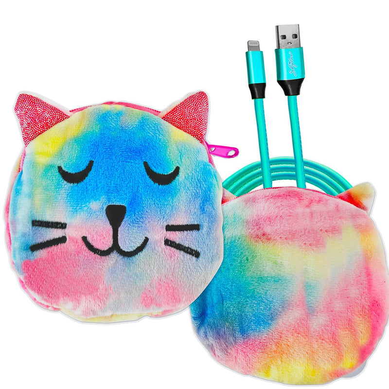 3-Piece Smartphone Accessory Kit for Kids – Flexible Tripod, 6ft. Charging Cable, Plush Cat Carrying Case (Lucky Kitty) – Vlogging, Influencer Kit for Kids Lucky Kitty Pouch