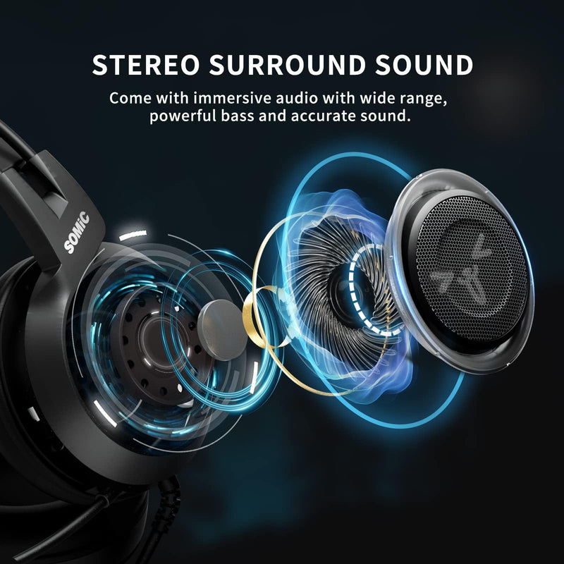 [AUSTRALIA] - SOMIC Stereo Gaming Headset with Mic for PS4, PS5, Xbox One, PC, Mobile Phone, 3.5MM Sound Detachable Cat Ear Headphones Lightweight Self-Adjusting Over Ear Office Headphones G951S Black 