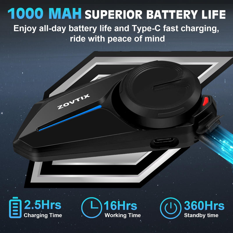 Motorcycle Helmet Headset 3 Riders Communication System S2 Intercom with Music Sharing/HiFi Sound/3 EQ Music Modes/DSP&CVC Noise Cancellation/IP67/FM Radio - S2-Black 1 Pack Single Pack Matte Black Single Pack