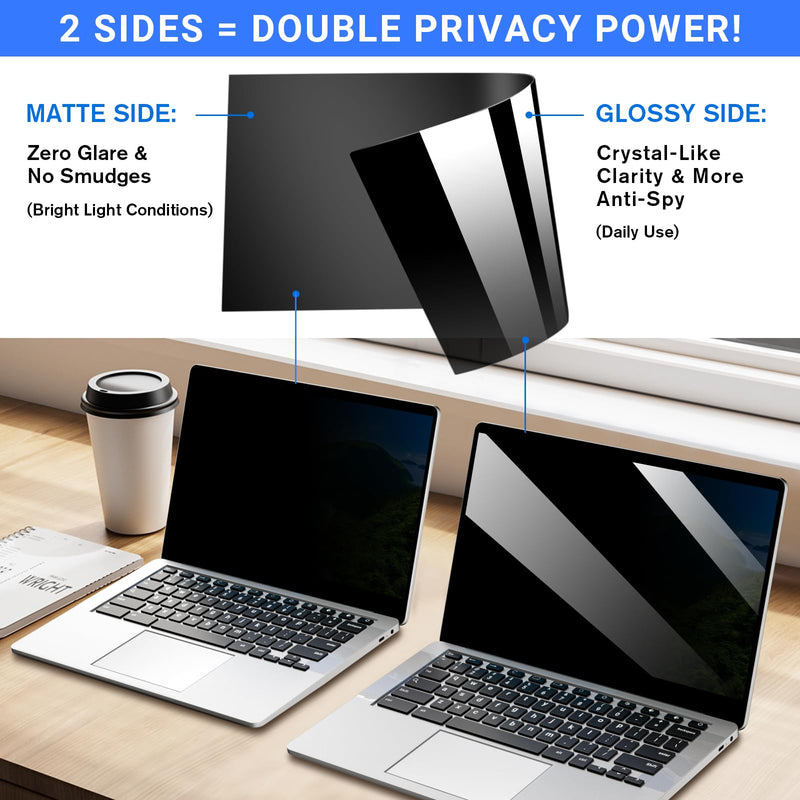 ZOEGAA 4-way 360° Privacy Screen For 14 Inch 16:9 Laptop That Screen Size is 12.2 in Wide and 6.8 in High. Removable Privacy Screen For Laptop Monitor, Anti Glare And Blue Light, Compatible With HP Dell Lenovo Asus Samsung Acer Thinkpad 14 in 16:9