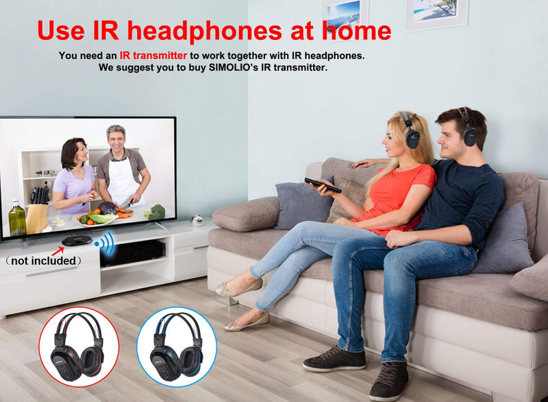 SIMOLIO Vehicle Headphones for Car DVD, Foldable Car Headphones for Rear Entertainment System, Durable IR Headphones for Kids, Wireless Infrared Headphones with 3.5mm AUX Cable and Share Port Blue