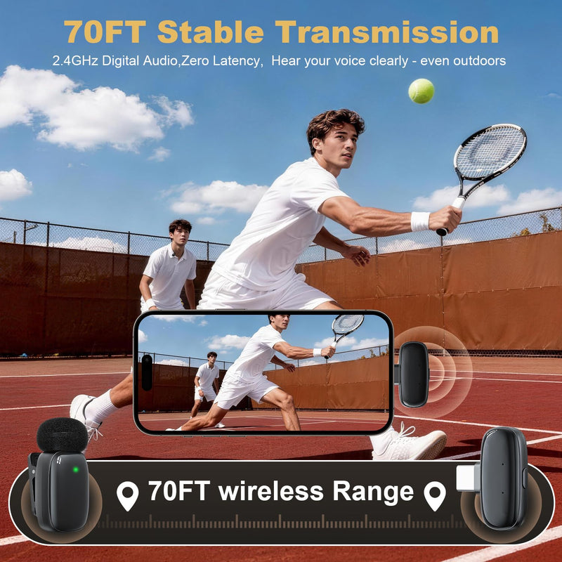 [AUSTRALIA] - Wireless Lavalier Mini Microphone for iPhone ipad Android, 30H Long Battery Life, 100FT Wireless Range, Noise Cancellation, Plug & Play for Vlogging, Video Recording, Podcast, YouTube, TikTok J01 