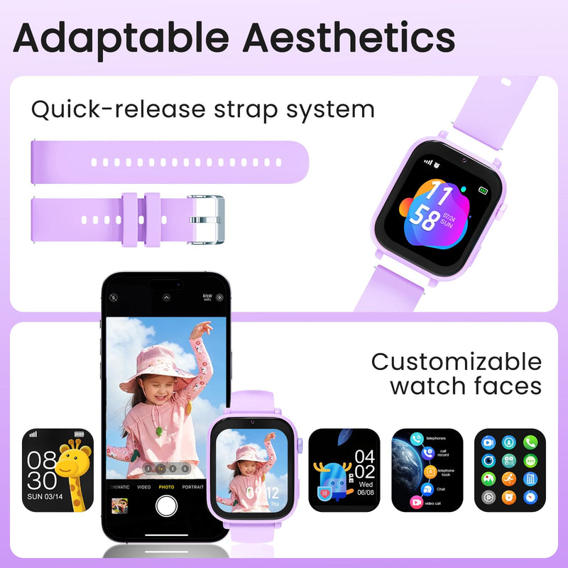 Kids smart Watches for Girls Boys 4g GPS Call Text-Smart Watch for Kids Game Camera Pedometer Alarm Clock Calculator-Kid Watches for Girls Boys 4-12 Age Gifts Purple