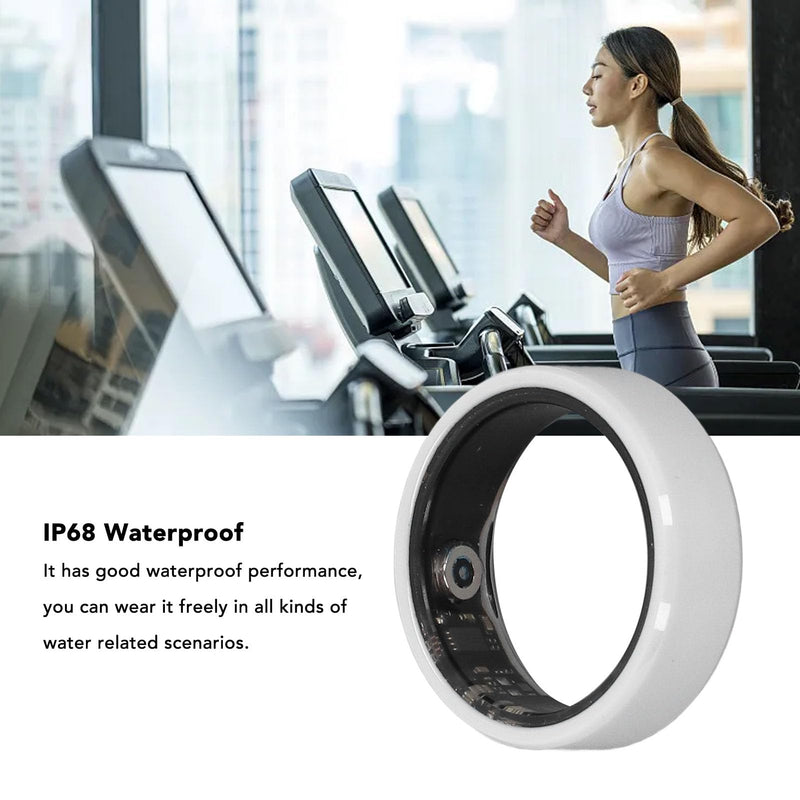 Health Tracker Smart Ring, White Ceramic IP68 Waterproof Pedometer Sleep Monitoring Rechargeable Ring with 7 Days Battery Life for Android iOS Users No. 9