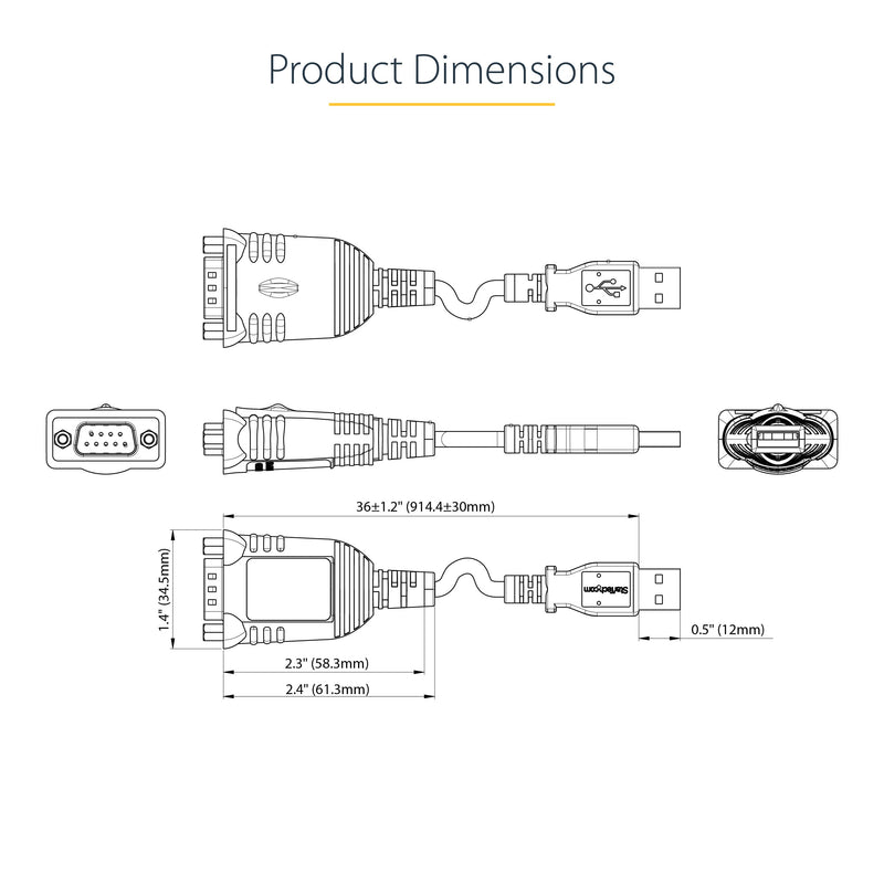 StarTech.com 3ft (1m) USB to Serial Cable, DB9 Male RS232 to USB Converter, Prolific IC, USB to Serial Adapter for PLC/Printer/Scanner/Switch, USB to COM Port Adapter, Windows/Mac (1P3FP-USB-SERIAL) | USB to Serial Converter, for PLC, Printer, Scanner,...
