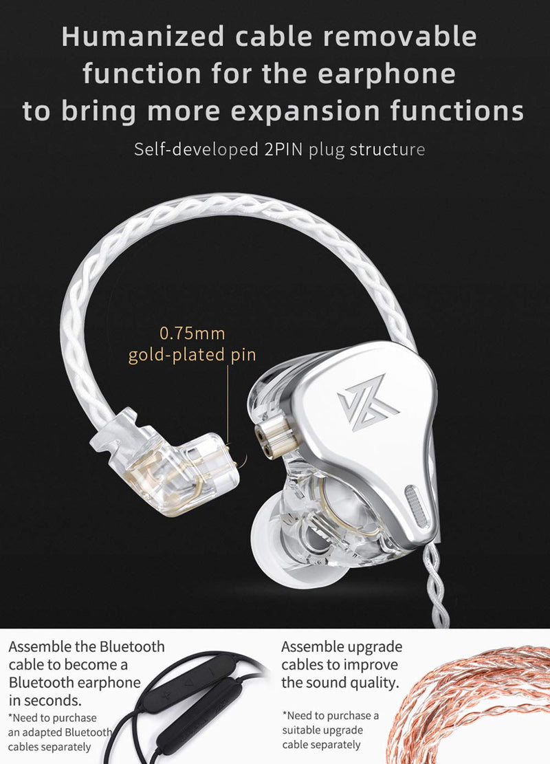 KZ DQ6 Array Type Three-Unit Dynamic in-Ear Headphone, HiFi Stereo Noise Isolating Sport IEM Wired Earphones/Earbuds/Headphones with Detachable Cable (Without Mic, Grey) Without Mic