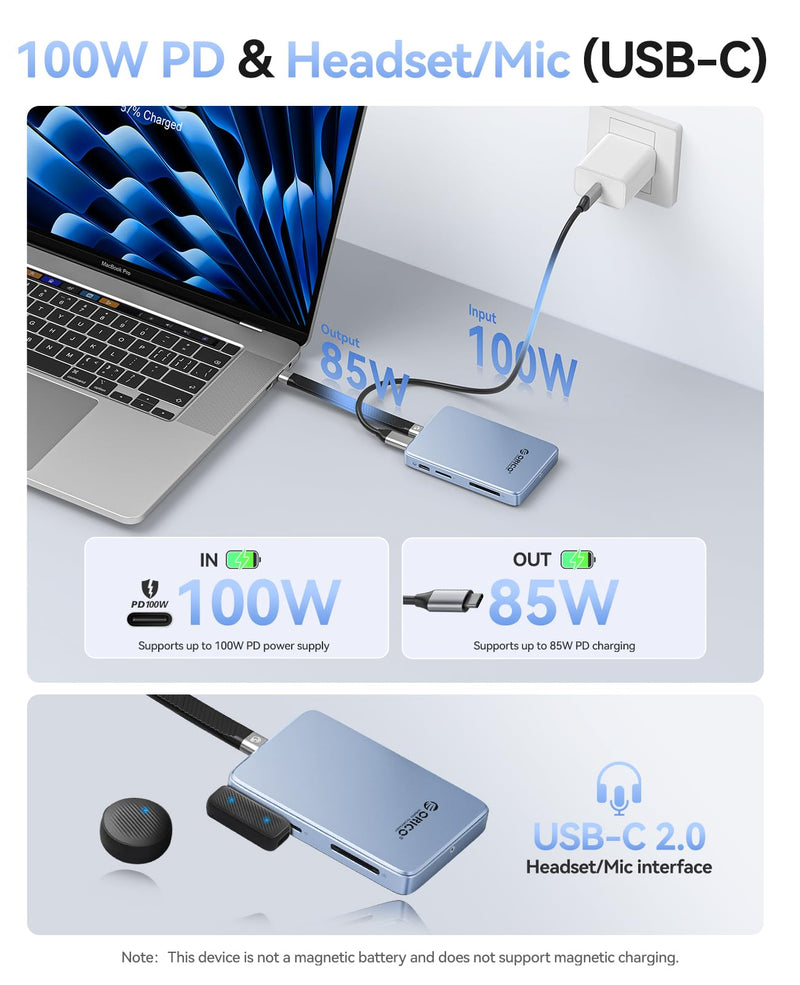 ORICO Magnetic M.2 NVMe SSD Enclosure USB3.2 Gen2 10Gbps PD 100W TF/SD Card Reader MagSafe Dock for iPhone 17/16/15 Pro Max Plus 2230/2242/2260/2280 B+M Key AP80F Black
